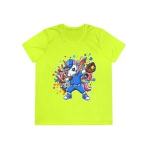 ladies softball unicorn moisture wicking shirt — dabbing unicorn with glove for