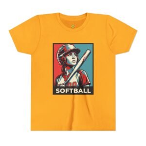 softball player graphic tee — vintage poster style softball t‑shirt in youth sizes