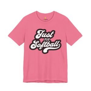just play softball retro script t‑shirt (in pinks)