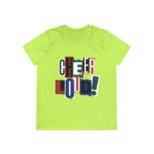 cheer loud! ladies moisture wicking tee – colorblock cheerleading shirt for competitions