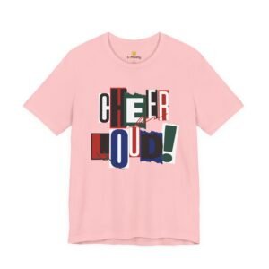 cheer loud! graphic tee — bold retro scrapbooking style shirt