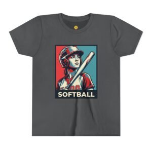 softball player graphic tee — vintage poster style softball t‑shirt in youth sizes
