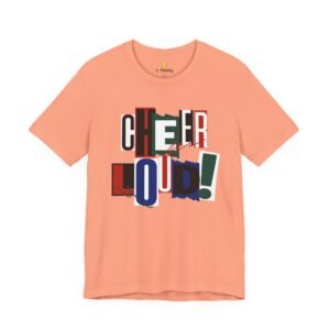 cheer loud! graphic tee — bold retro scrapbooking style shirt