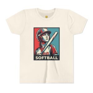 softball player graphic tee — vintage poster style softball t‑shirt in youth sizes
