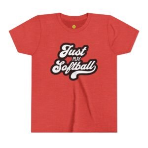just play softball retro script t‑shirt in youth sizes