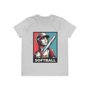 women’s softball player moisture wicking t shirt — vintage “softball” batter design