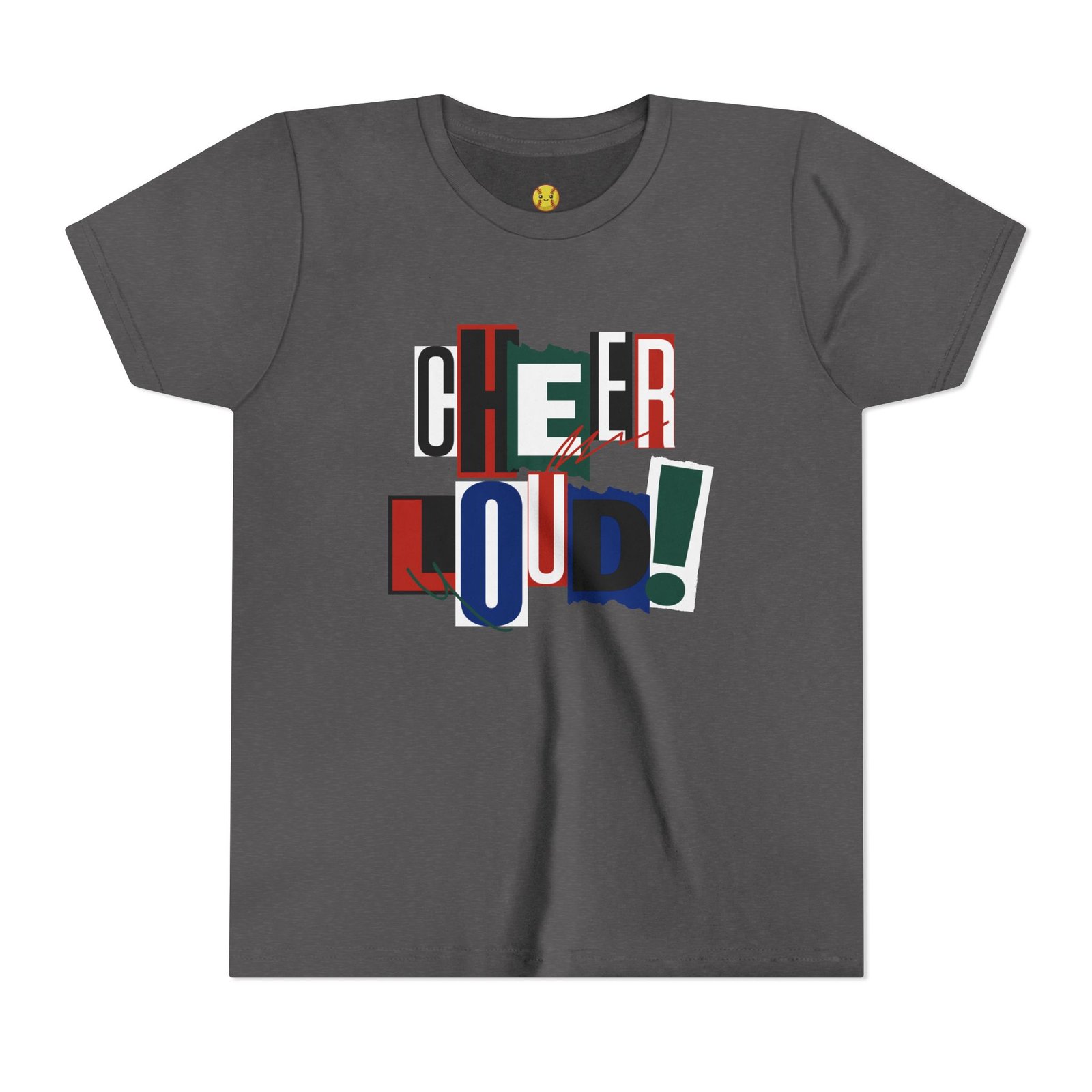 cheer loud! graphic tee — bold retro scrapbooking style shirt in youth sizes cheer loud! graphic tee — bold retro scrapbooking style shirt in youth sizes
