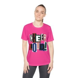 cheer loud! ladies moisture wicking tee – colorblock cheerleading shirt for competitions