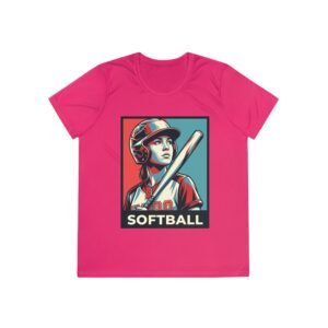 women’s softball player moisture wicking t shirt — vintage “softball” batter design