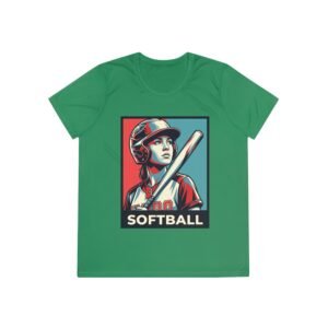 women’s softball player moisture wicking t shirt — vintage “softball” batter design