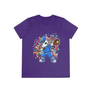 ladies softball unicorn moisture wicking shirt — dabbing unicorn with glove for