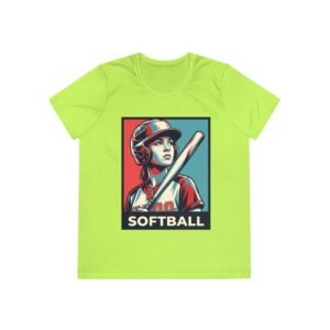 women’s softball player moisture wicking t shirt — vintage “softball” batter design