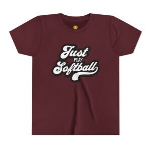 just play softball retro script t‑shirt in youth sizes
