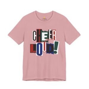 cheer loud! graphic tee — bold retro scrapbooking style shirt