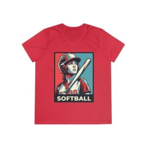women’s softball player moisture wicking t shirt — vintage “softball” batter design