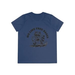 moisture wicking softball playing raccoon tee we like free bases