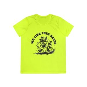 moisture wicking softball playing raccoon tee we like free bases