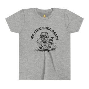 we like free bases softball raccoon graphic tee in youth sizes