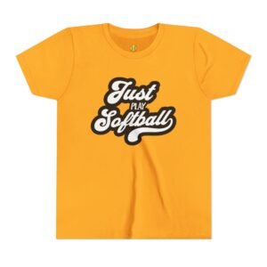 just play softball retro script t‑shirt in youth sizes