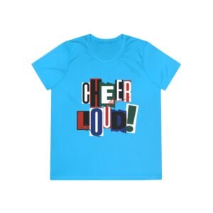 cheer loud! ladies moisture wicking tee – colorblock cheerleading shirt for competitions