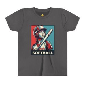 softball player graphic tee — vintage poster style softball t‑shirt in youth sizes