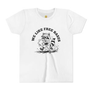 we like free bases softball raccoon graphic tee in youth sizes