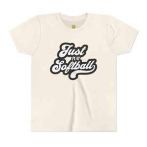 just play softball retro script t‑shirt in youth sizes