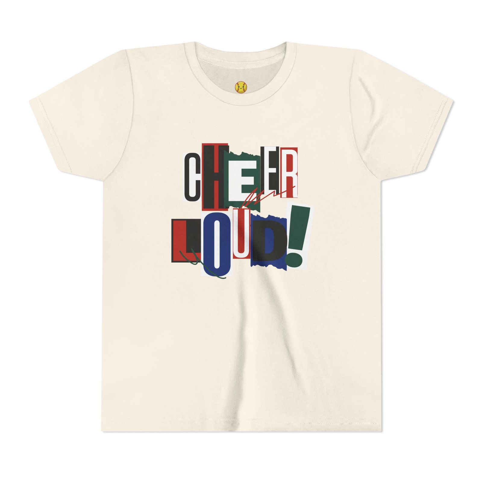 cheer loud! graphic tee — bold retro scrapbooking style shirt in youth sizes cheer loud! graphic tee — bold retro scrapbooking style shirt in youth sizes