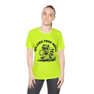 moisture wicking softball playing raccoon tee we like free bases