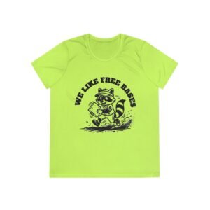 moisture wicking softball playing raccoon tee we like free bases