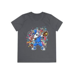ladies softball unicorn moisture wicking shirt — dabbing unicorn with glove for