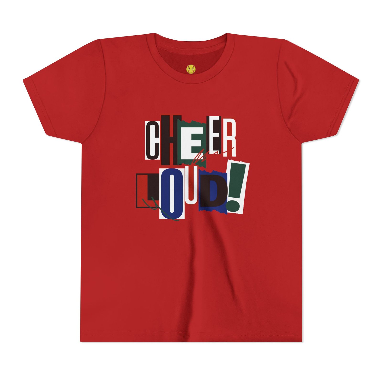 cheer loud! graphic tee — bold retro scrapbooking style shirt in youth sizes cheer loud! graphic tee — bold retro scrapbooking style shirt in youth sizes