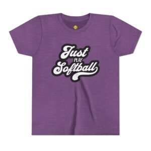 just play softball retro script t‑shirt in youth sizes