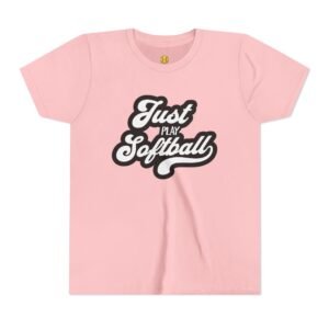 just play softball retro script t‑shirt in youth sizes