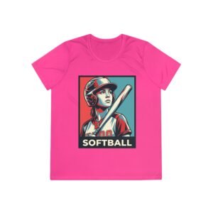 women’s softball player moisture wicking t shirt — vintage “softball” batter design