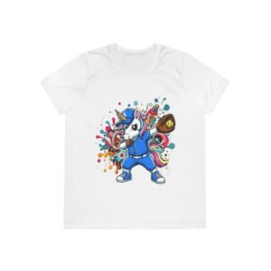 ladies softball unicorn moisture wicking shirt — dabbing unicorn with glove for