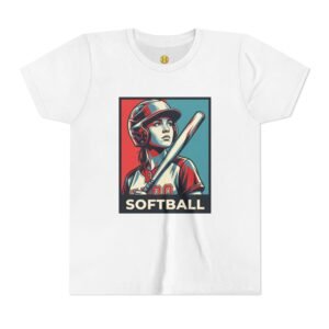 softball player graphic tee — vintage poster style softball t‑shirt in youth sizes