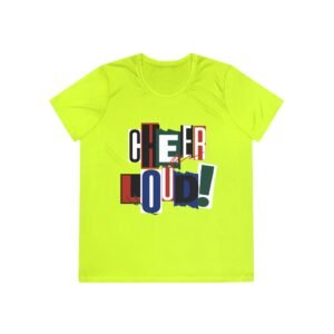 cheer loud! ladies moisture wicking tee – colorblock cheerleading shirt for competitions