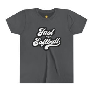 just play softball retro script t‑shirt in youth sizes