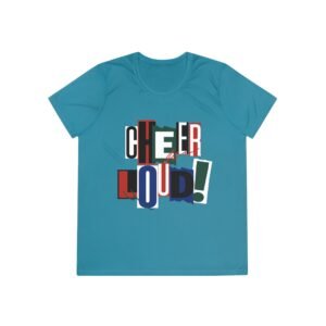 cheer loud! ladies moisture wicking tee – colorblock cheerleading shirt for competitions
