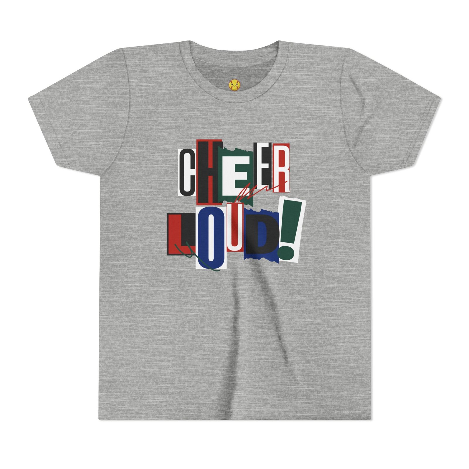 cheer loud! graphic tee — bold retro scrapbooking style shirt in youth sizes cheer loud! graphic tee — bold retro scrapbooking style shirt in youth sizes