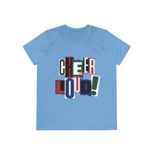 cheer loud! ladies moisture wicking tee – colorblock cheerleading shirt for competitions