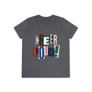 cheer loud! ladies moisture wicking tee – colorblock cheerleading shirt for competitions