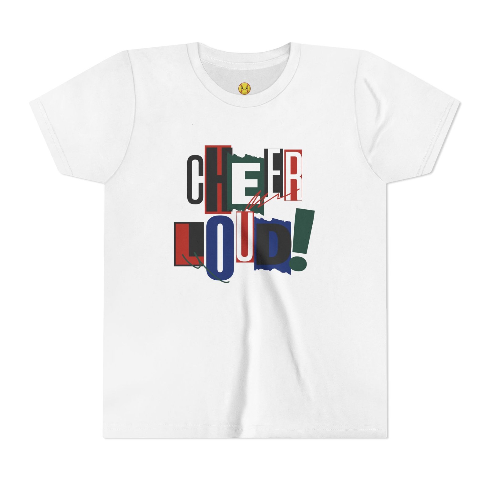 cheer loud! graphic tee — bold retro scrapbooking style shirt in youth sizes cheer loud! graphic tee — bold retro scrapbooking style shirt in youth sizes