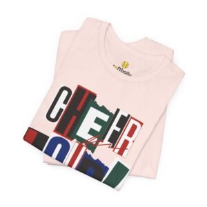 cheer loud! graphic tee — bold retro scrapbooking style shirt