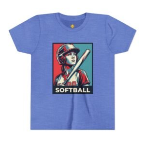 softball player graphic tee — vintage poster style softball t‑shirt in youth sizes