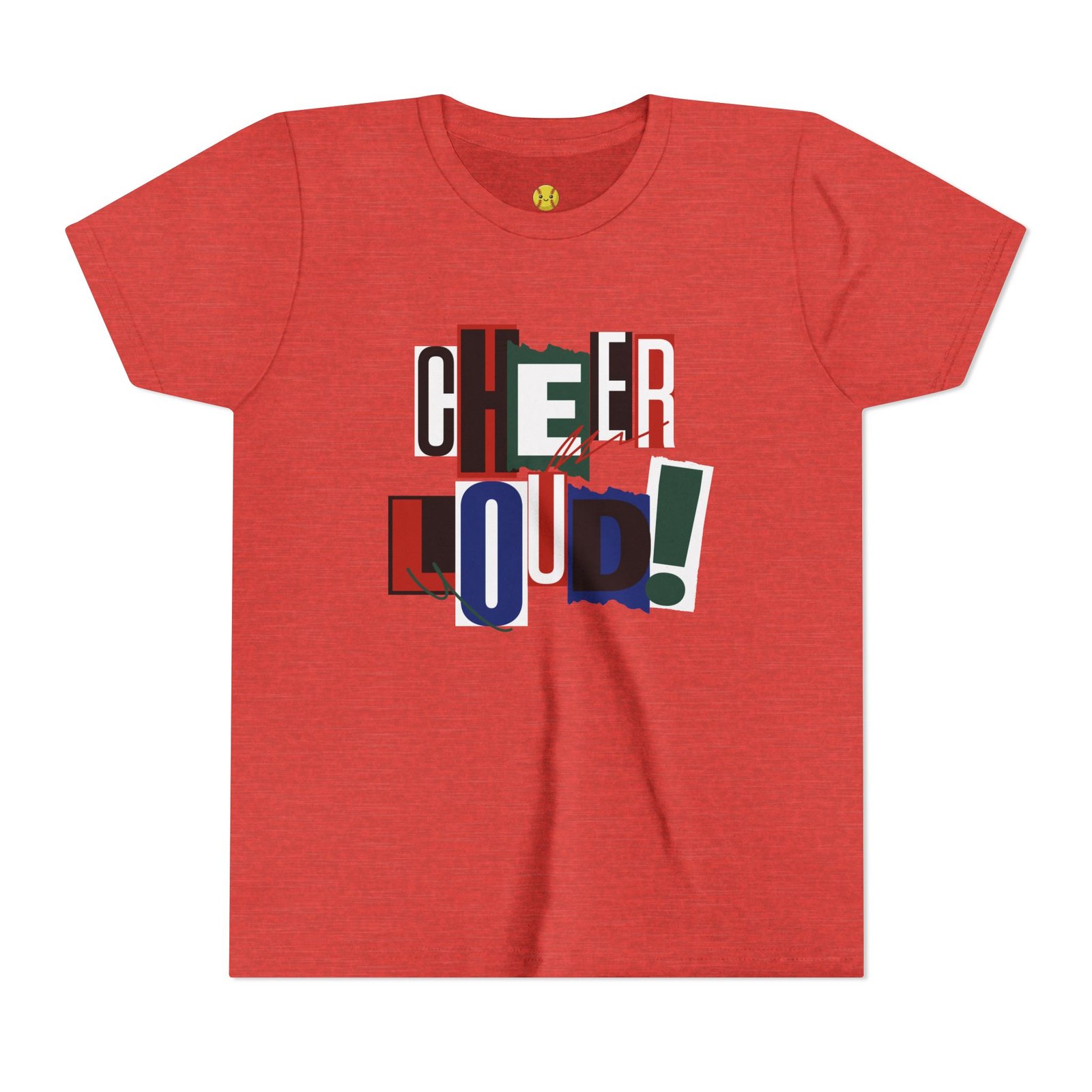 cheer loud! graphic tee — bold retro scrapbooking style shirt in youth sizes cheer loud! graphic tee — bold retro scrapbooking style shirt in youth sizes