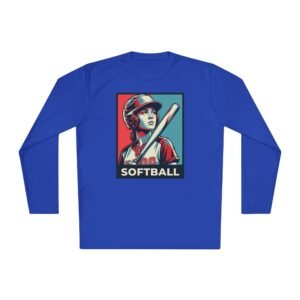 women’s softball player moisture wicking t shirt — vintage “softball” batter design in unisex sizes