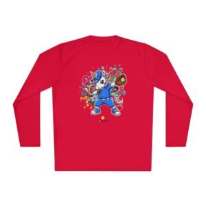 softball unicorn moisture wicking long sleeve shirt in unisex sizes — dabbing unicorn with softball glove