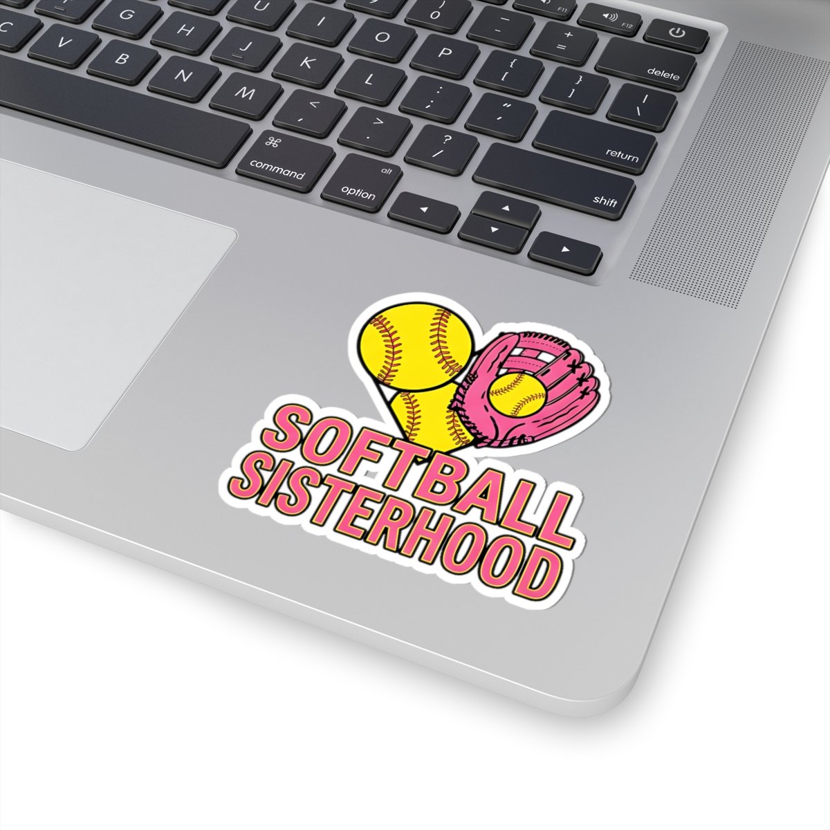softball sisterhood sticker — pink glove & yellow ball sticker softball sisterhood sticker — pink glove & yellow ball sticker